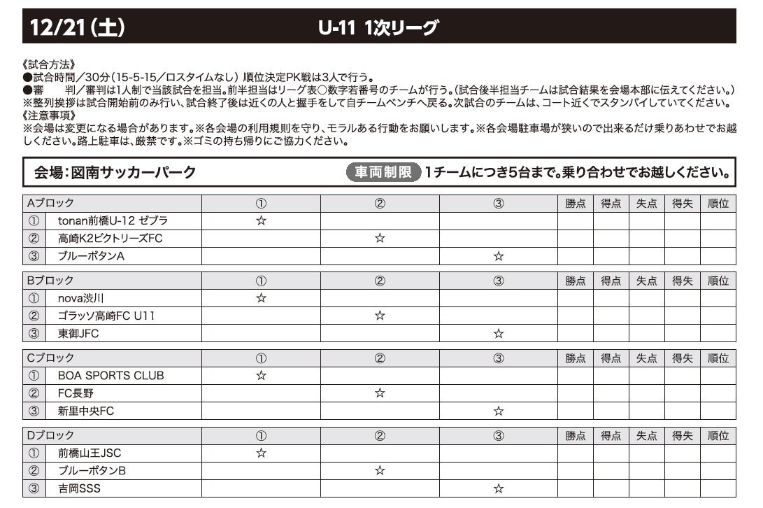 19年all Guma セキチューcup U 11組合せとタイムスケジュール Nova渋川公式hp