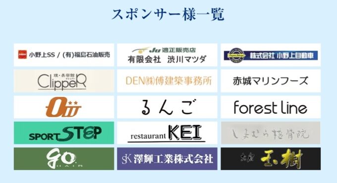 nova渋川　2025年度のスポンサーの皆様、協賛ありがとうございました。